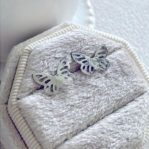 Hollow Silver Butterfly stud earrings
